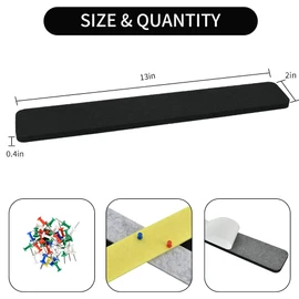 Vuzvuv 8 pcs Bulletin Board Bar Strips with 50 Pushpins & 10 Wooden Clip pins，Self Adhesive Cork Board for Wall，Felt Pin Board for School，Office Decor(Colour)