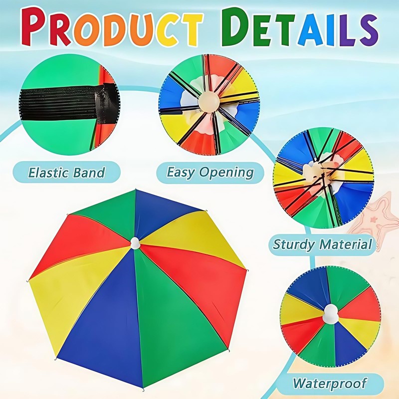 MUNSKT Pack of 2 Foldable Umbrella Hat with Elastic Band