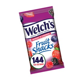 Welch's Fruit Snacks, Berries 'n Cherries, Gluten Free, Bulk Pack, 1.55 oz Individual Single Serve Bags (Pack of 144)