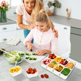 (2Pcs)Divided Serving Tray with Lid,Snackle Box Container with Lid,Snack Box Container with Cutlery Storage,8 Fruit Forks,2Spoons,Fruit Tray,Portable Snack Organizer,8 Compartments snack tray with lid