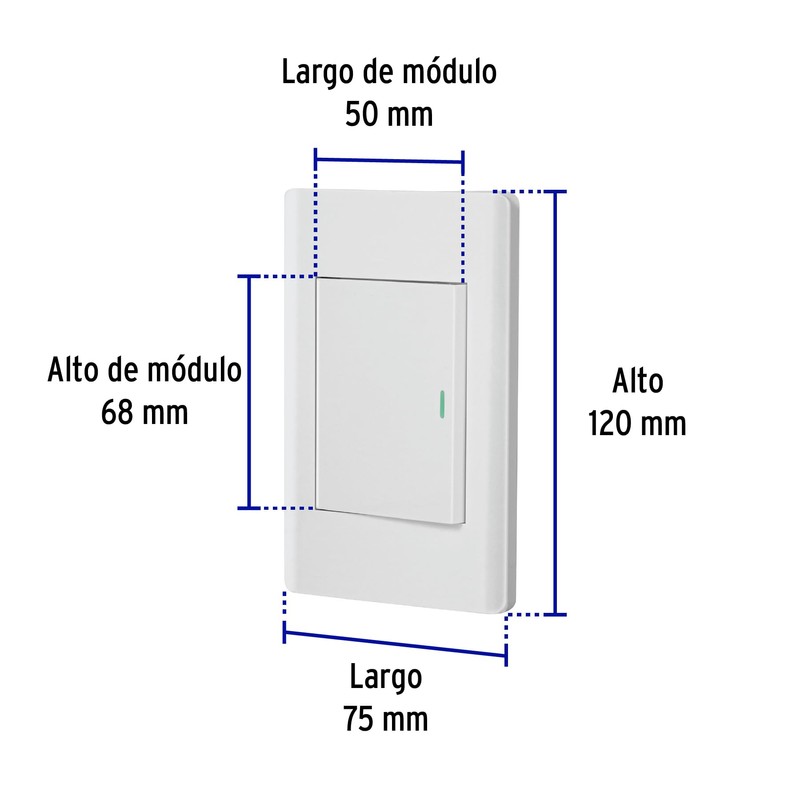 Volteck PA-APSE3-LB, Placa armada blanca 1 interruptor sencillo 3 módulos
