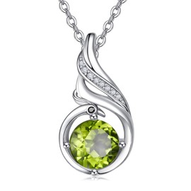 TANGPOET August Birthstone Peridot Pendant Necklace Jewellery for Women Girls 925 Sterling Silver Phoenix Gifts for Birthday Mother's Day Christmas Valentine's Anniversary