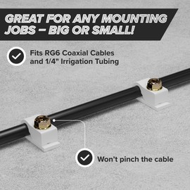 THE CIMPLE CO - Single Coaxial Cable Clips, Cat6, Electrical Wire Cable Clip, 1/4 in (6 mm) Screw Clip and Fastener, White (10 Pieces per Bag)