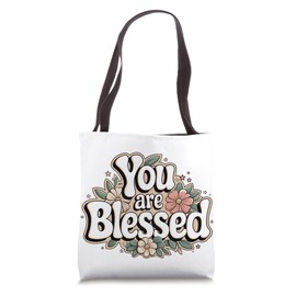 You Are Blessed Boho Floral Christian Quote Tote Bag