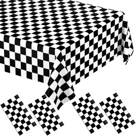 WNINK 4 Pack Black and White Checkered Tablecloth Black Checkered Flag Tablecloth, Disposable Plastic Gingham Table Cover for Parties, Race Car Birthday Party, Birthday, Outdoor Picnic, 54 × 108 Inch