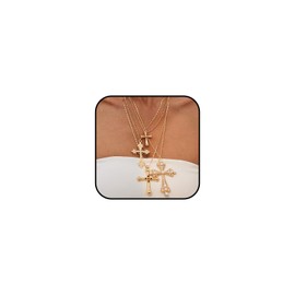4Pcs Chunky Cross Necklace for Women Gold Statement Big Cross Pendant Necklace Pearl Cross Layered Chain Necklaces Set Punk Grunge Y2K Jewelry (gold cross)