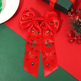 Christmas Hair Bows for Women Christmas Bow Tree Hair Bow Clips Jeweled Big Red Green Hair Bows Long Tail Satin Holiday Hair Ribbons Christmas Accessories Costume Outfits Gifts (Pattern V)
