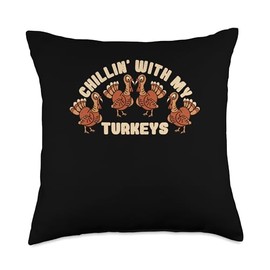Turkey Bacon Thanksgiving Decor Pilgrim Costume Chillin Thanksgiving Matching Family Turkey Throw Pillow, 18x18, Multicolor