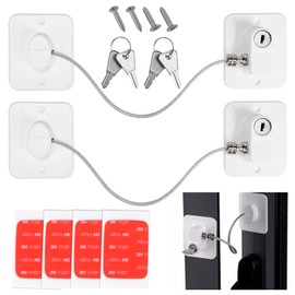 Pack of 2 Children's Window Locks, No Drilling with Key, Window Child Lock with Steel Cable, Window Opening Limiter for Pets, Children, Cupboard, Refrigerator, Drawer, Door