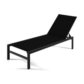 COSTWAY Lounge Chair Outdoor, Aluminum Frame Chaise Lounge with 6-Position Adjustable, Breathable Fabric, Lightweight Patio Pool Lounger for Tanning (1, Black)