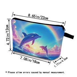 YULUENZE Dolphin Gift Rainbow Dolphin Makeup Bag Cute Small Organizer Bag with Zipper Lovely Dolphins Cosmetic Bag Birthday Gifts for Dolphin Lovers Women Sisters Friends