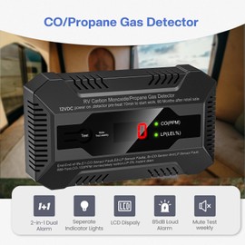 Funomo RV Carbon Monoxide and Propane Gas Detector, Dual LP/CO Gas Alarm with Separate LCD Indicator Lights, 85dB Loud Alarm, Carbon Monoxide Propane Gas Leak Detector for RV and Home Use-12V DC