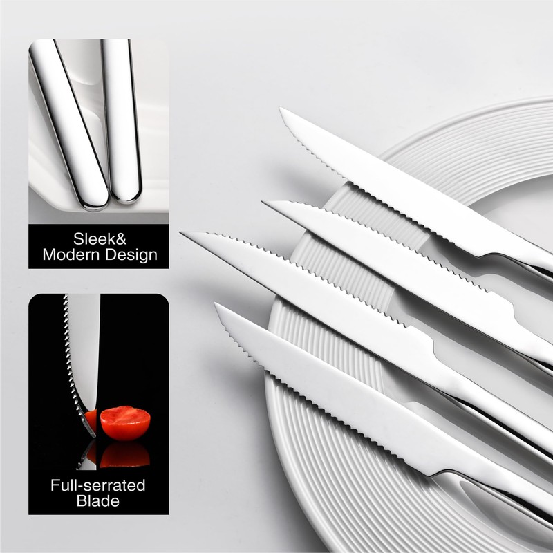 KINGSTONE Sharp Steak Knives, German Stainless Steel Steak Knife Set