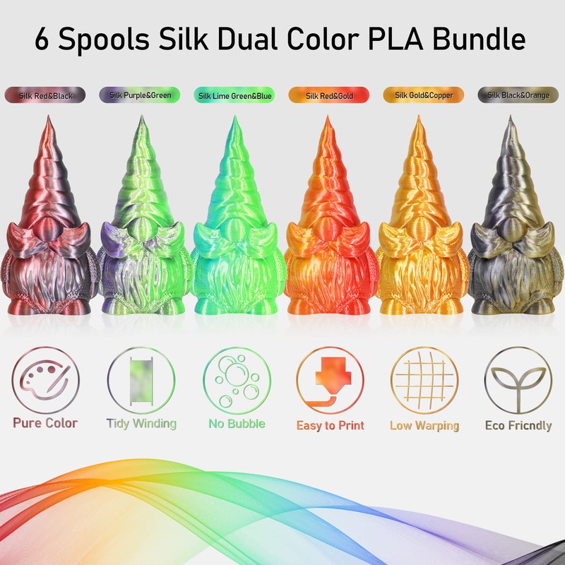 MIKA3D 6 Spools Bicolor Dual Color 1.75mm 3D Printer Filament