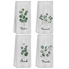 COWEB Boho Botanical Bathroom Hand Towels Set of 4, Relax Breathe Soak Unwind Decorative Hand Towels, Gym Yoga Spa Bathroom Decor, Boho Bathroom Decor, 16x24 Inches(Style D)
