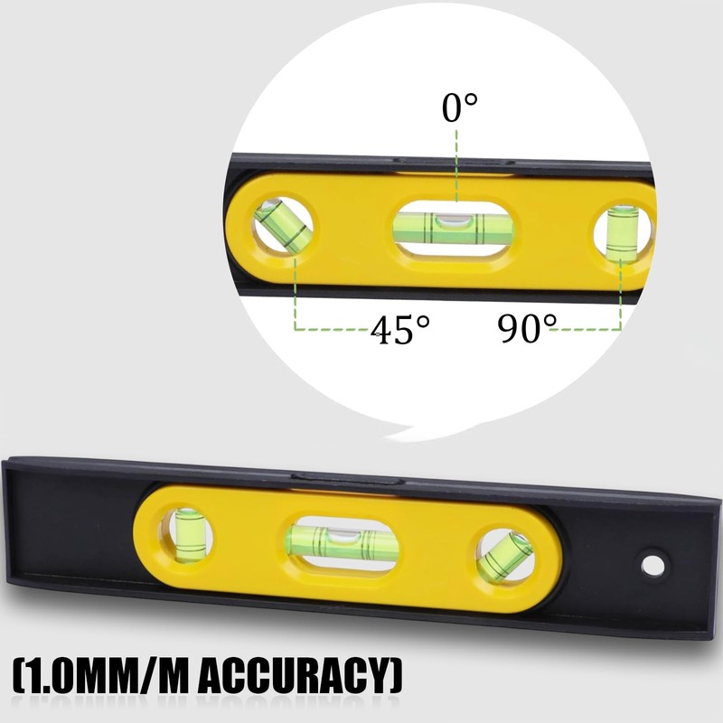 Torpedo Spirit Level, 3 Bubble 45°,90°,180°, Leveller with Vertical Horizontal