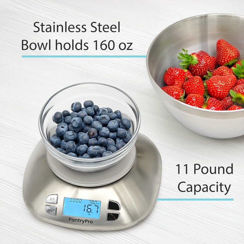 PantryPro Digital Kitchen Scale with Bowl - Stainless Steel 12lbs