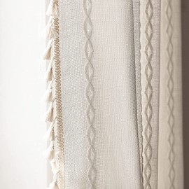 Deeprove - Cortinas bohemias blancas de 72 pulgadas de largo con borla para puerta divisora de habitación, bordado bohemio marroquí transparente rústico de lino de algodón rústico para ventana de
