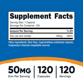 Nutricost Zinc Citrate (50 mg) 120 Capsules - Zinc Citrate Supplement for Men & Women, Vegan