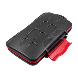 NUZAMAS SD Card Holder, Card Storage Box, Water Resistant and Professional Shockproof Memory Card Case, Neck Strap for 12 SD Cards and 12 Micro SD TF Cards, Red