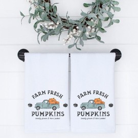 Unbranded Fall Tea Towels, Set of 2, Blue Truck, Kitchen or Bathroom, Autumn Home Decor