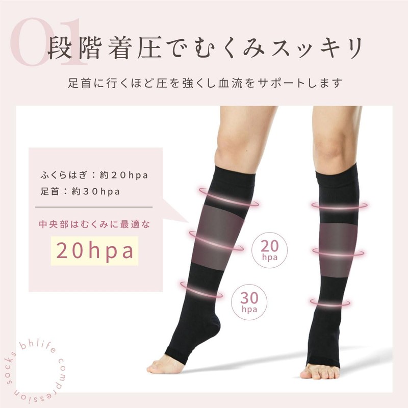 bh life Women's Compression Socks, Set of 2 Pairs, Elastic