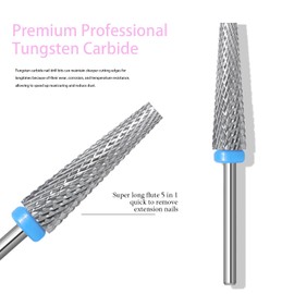 ERUIKA Super Long 5 in 1 Nail Drill Bits, Professional 3/32'' Carbide Tungsten Two Way Rotary Nail Bits, Suitable for Manicure Pedicure Cuticle Gel Polishing Acrylic Nails (Sliver, Medium-M)