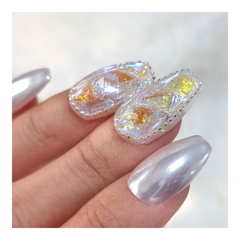 [Special limited edition‼️]Silver white ice full stone handmade nail tip
