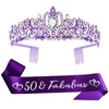 50th Birthday Sash and Tiara for Women Purple 50 Fabulous