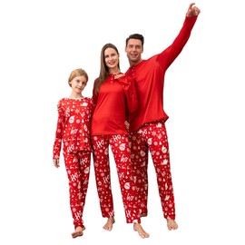 Rnxrbb Button Matching Family Christmas Pajamas Sets Christmas Pjs for Family Xmas Sleepwear for Kids Women Men Couples 2024,Button Red HoHo-K-10T