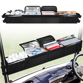 Jenlan Golf Cart Storage Organizer, Golf Cart Front Storage Basket with Insulated Compartment No-Drilling Golf Cart Basket Compatible with EZGO, Club Car, Kandi Electirc Golf Carts