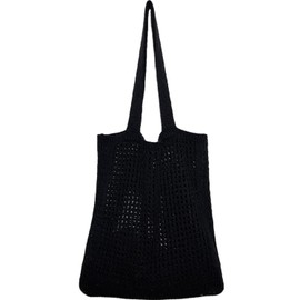 WantGor Crochet Bags, Beach Mesh Tote Bag Womens Shoulder Shopping Handbag Casual Travel Totes Bag Foldable Hobo Bags (Black)