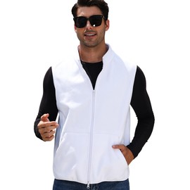 Argstar Men's Fleece Vest with 6 Pockets, Full-Zip Casual Lightweight Sleeveless Outerwear Gilet White L