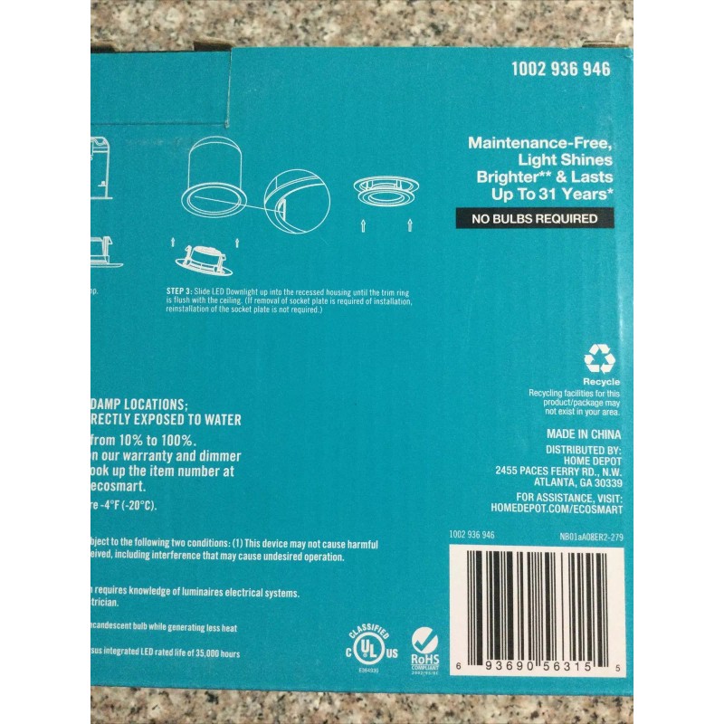 EcoSmart 60w 4 in. White integrated LED Recessed Trim Soft