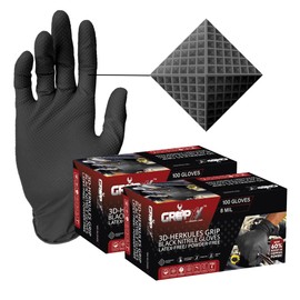 GRIPXX Herkules Grip Heavy Duty 8Mil Black Nitrile Gloves,3D Raised Diamond Texture-Latex & Powder-Free Industrial, Mechanic (200, X-Large)