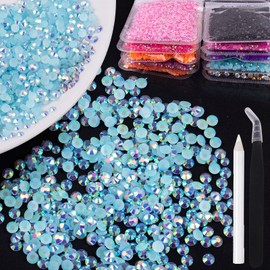YAEISM 5000PCS Flatbck Rhinestones 2mm AB Resin Flat Back Rhinestone Blue Nail Rhinestones Non Hotfix Crystal Gems with Pickup Pencil and Tweezer for Nail Art DIY Crafts Face Makeup Decorations