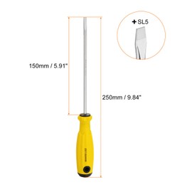 QUARKZMAN SL5 Flat Head Screwdriver 9.8 Inch Magnetic Slotted Screwdriver 5.9 Inch CR-V with Ergonomic Handle for DIY Repairs Yellow