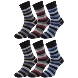 OCERA Thermal Socks for Men and Women, 6 Pairs Full Terry Winter Socks with Colour Stripes or Modern Design, Oeko-Tex Standard 100 Certified Cotton, 6 x with striped pattern