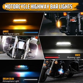 OPPBUY Motorcycle Highway Bar Light Multicolor Motorcycle Crash Bar Lights with Chasing Color&Amber&White Turn Signal Lights DRL Fits for 1-1/4" Crash Bar Touring Driving Bike-1 Year Warranty