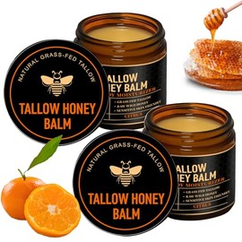 2 Packs Beef Tallow for Skin, Tallow and Honey Balm for Face, Organic Grass-Fed Beef Tallow Balm with Raw Wild Honey, Body & Face Moisturizer, Natural Formula (Citrus)