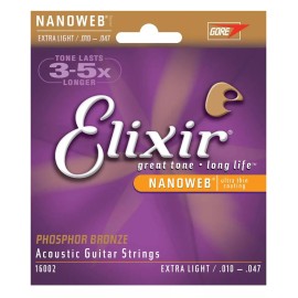 Elixir 16002 Nanoweb Acoustic Guitar Strings Extra Light 10-47