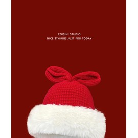 Fauxfur Y2k Cute Bunny Beanie Hats for Women Rabbit Winter Cap Warm Skull Cap Ski Hat Bunny Pompom Slouchy Hat