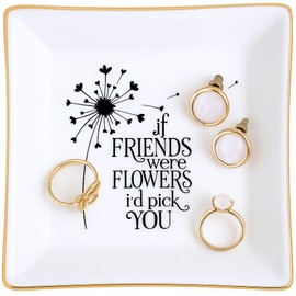 PUDDING CABIN Birthday Gift for Best Friend Ring Trinket Dish - If Friends were Flowers I'd Pick You - Friendship Gifts for Women Friends