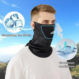 Vanolu Ice Silk Neck Gaiter Face Mask for Men Women, UPF 50+ Summer Cooling Balaclava UV Protection Bandana Scarf for Cycling, Motorcycle, Hiking, Golf (Black)