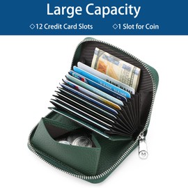 SENDEFN Women's Wallet with Zip and Many Compartments, Leather Wallet, RFID Protection, Card Holder with Many Compartments, Small and Short Format Wallet for Women, Ae-Dark Green, Stylish