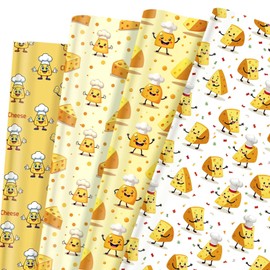 Pineraap 12 Sheets Cheese Wrapping Paper, Funny Gift Wrap Food Themed Gift Packing Paper for Birthday Party Holiday Christmas Baby Shower, 20 x 28 Inch