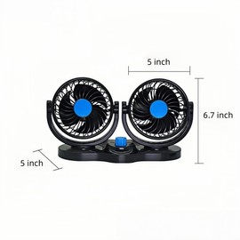 HCUSR Vehicle Fan,12V 4 Inch Dual Head 360° Rotatable car fans with 2 Speeds,Quiet Electric Fan for Trucks, Boats, SUVs, Motorhomes - Summer Cooling for Vehicles