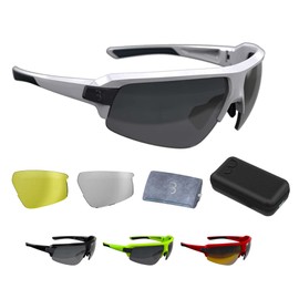 BBB Impulse Cycling Glasses | Men's and Women's Sports Glasses Sunglasses Cycling | with Three Interchangeable Lenses | Polycarbonate Grilamid | MTB Road Bike Urban | Glossy White | BSG-62