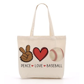 kdxpbpz Baseball Gifts for Girls Baseball Canvas Tote Bags with Pockets Christmas Birthday Friendship Gifts for Baseball Fans Aesthetic Travel Beach Bag Reusable Grocery Shopping Bag