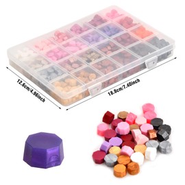 600 Pieces Sealing Wax Beads Set, Seal Stamp Octagonal, 24 Colours Wax Seal Beads Kit with Storage Box for Letters, Wedding Invitations, Cards, DIY (A)